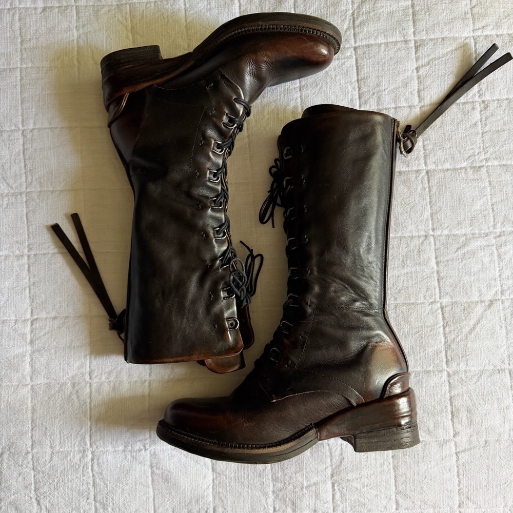 A.S.98 Women's Brown Leather Lace-Up Mid-Calf Combat Boots